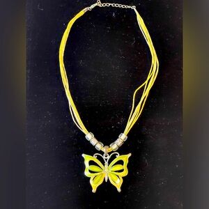 Green enamel Butterfly Pendant Rope necklace Jewelry